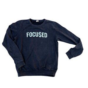 KOAJ Basic FOCUSED FOCU$ED Sweatshirt Men's LARGE Sweater Blue 100% Cotton Crew 